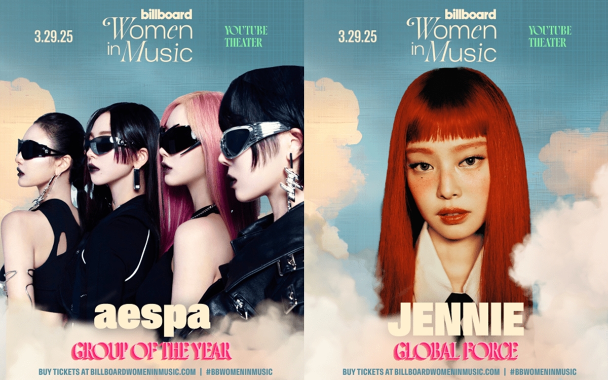 The U.S. music and entertainment magazine Billboard on Feb. 12 said the K-pop girl group aespa won the Billboard Women in Music Award for Group of the Year and Jennie of BLACKPINK the Global Force Award. (Screen capture from Billboard's official website)