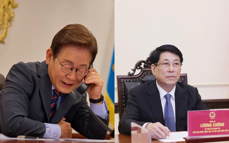 President Lee Jae-myung (left) on June 12 held his first phone talks with Vietnamese President Luong Cuong. (President Lee's official X account)