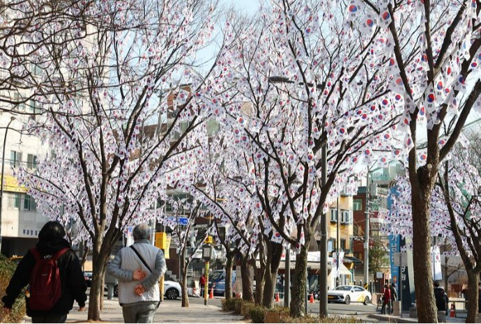 National flag lines street to mark holiday