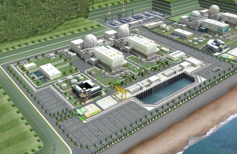 Construction of the Nos. 3 and 4 Shin-Hanul nuclear reactors in Uljin-gun County, Gyeongsangbuk-do Province, has received approval. Shown is an artist's conception of the two forthcoming plants. (Korea Hydro and Nuclear Power Co.)