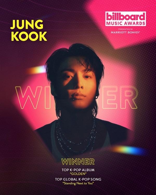 Jungkook, a member of the K-pop boy band BTS, on Dec. 12 won two Billboard Music Awards. (Screen capture from awards' X, or formerly Twitter, account)  